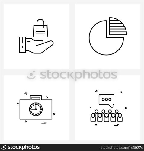 UI Set of 4 Basic Line Icons of bag, briefcase, shopping, chart, messages Vector Illustration