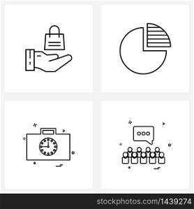 UI Set of 4 Basic Line Icons of bag, briefcase, shopping, chart, messages Vector Illustration