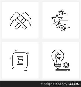 UI Set of 4 Basic Line Icons of banking, text, stars, celebrations, bulb Vector Illustration
