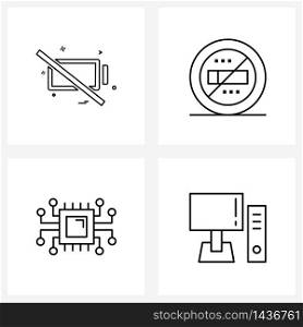 UI Set of 4 Basic Line Icons of battery; integrated circuit; no; travel; desktop Vector Illustration