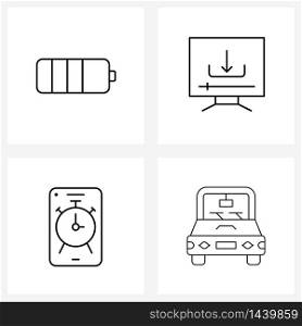 UI Set of 4 Basic Line Icons of battery, schedule, download, network, time Vector Illustration