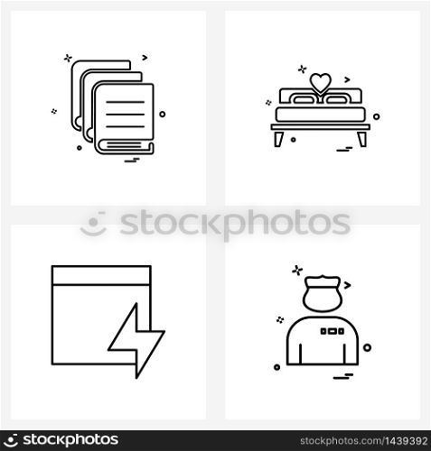 UI Set of 4 Basic Line Icons of book, browser, education, love, website Vector Illustration