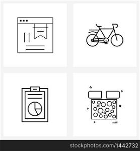 UI Set of 4 Basic Line Icons of bookmark, board, cycle, exercise, graph Vector Illustration