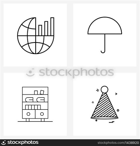 UI Set of 4 Basic Line Icons of business, books, finance, rain, decoration Vector Illustration