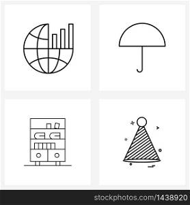 UI Set of 4 Basic Line Icons of business, books, finance, rain, decoration Vector Illustration