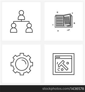 UI Set of 4 Basic Line Icons of business; setting; team; diary; wheel Vector Illustration