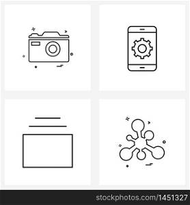 UI Set of 4 Basic Line Icons of camera, pack, photography, mobile maintenance, bonding Vector Illustration