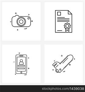 UI Set of 4 Basic Line Icons of camera, user interface, click, text, phone Vector Illustration