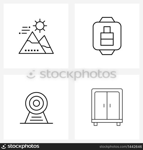 UI Set of 4 Basic Line Icons of camping, camera, mountain, power, webcam Vector Illustration