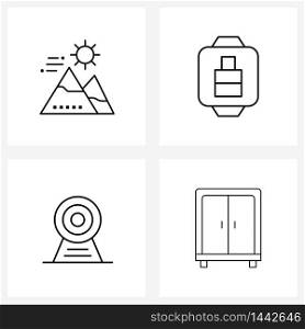 UI Set of 4 Basic Line Icons of camping, camera, mountain, power, webcam Vector Illustration