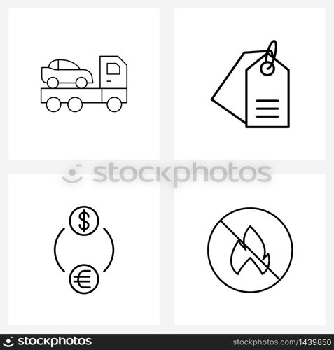 UI Set of 4 Basic Line Icons of car, coin, transport, tag, dollar Vector Illustration