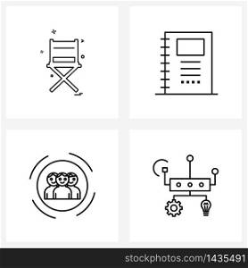 UI Set of 4 Basic Line Icons of chair; man; book; university; router Vector Illustration