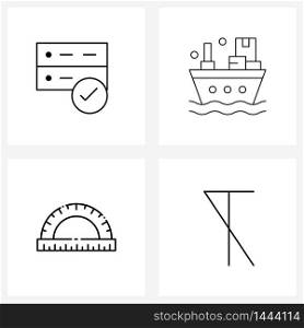 UI Set of 4 Basic Line Icons of check, geometry, server, delivery, italic Vector Illustration