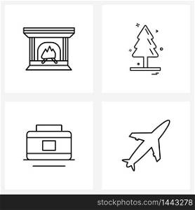 UI Set of 4 Basic Line Icons of chimney, airplane, Christmas tree, handbag, flight Vector Illustration