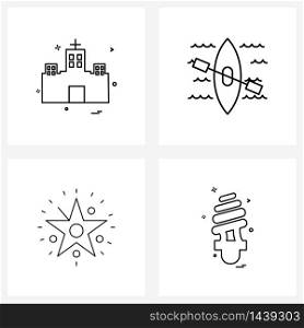 UI Set of 4 Basic Line Icons of church, decoration, pray, travel, star Vector Illustration