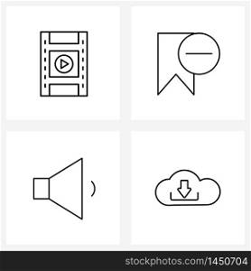 UI Set of 4 Basic Line Icons of cinema, speaker, reel, favorite, mute Vector Illustration