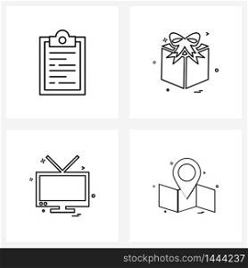 UI Set of 4 Basic Line Icons of clipboard, television, gift box, surprise, gps Vector Illustration