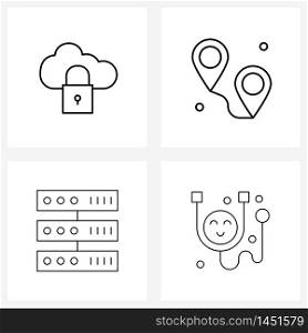 UI Set of 4 Basic Line Icons of cloud, hardware, destination, map location, doctor Vector Illustration