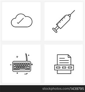 UI Set of 4 Basic Line Icons of cloud, keyboard, injection, technology, lock Vector Illustration