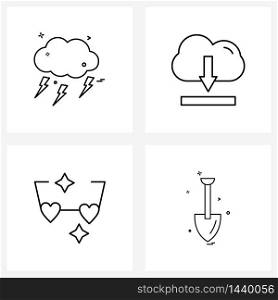 UI Set of 4 Basic Line Icons of cloud, romantic, weather, download, labour Vector Illustration