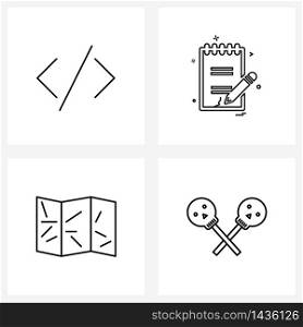 UI Set of 4 Basic Line Icons of code; map; programming; text; west wild Vector Illustration