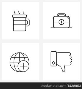 UI Set of 4 Basic Line Icons of coffee, connection, tea, medical, internet Vector Illustration