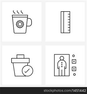 UI Set of 4 Basic Line Icons of coffee, tick, measure, delete, elevator Vector Illustration