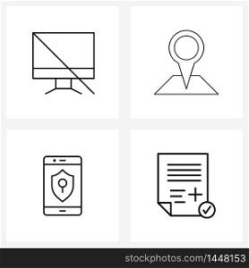 UI Set of 4 Basic Line Icons of computer, protection, disable, marker, shield Vector Illustration