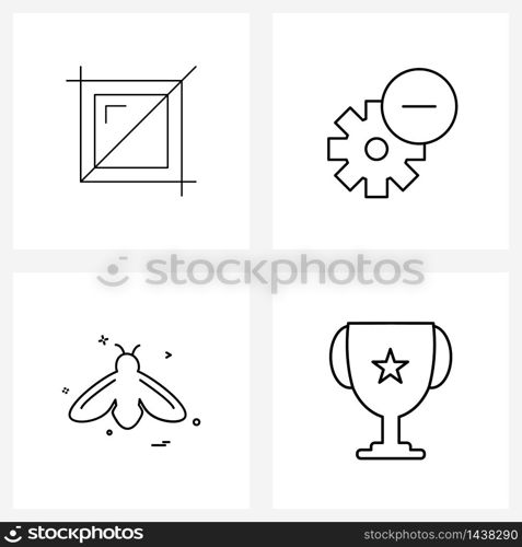 UI Set of 4 Basic Line Icons of crop; wildlife; tool; settings; housefly Vector Illustration