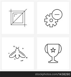 UI Set of 4 Basic Line Icons of crop; wildlife; tool; settings; housefly Vector Illustration