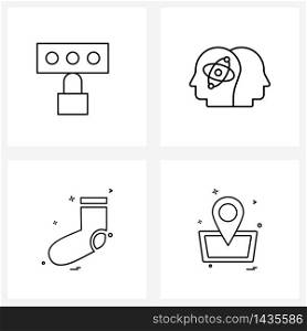 UI Set of 4 Basic Line Icons of dashboard; clothes; locked; nuclear; socks Vector Illustration
