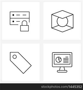 UI Set of 4 Basic Line Icons of database, bookmark, lock, geometry, monitor Vector Illustration