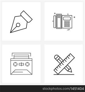 UI Set of 4 Basic Line Icons of design, cassette, tool, phone , music Vector Illustration