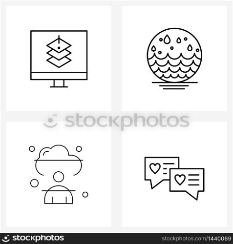 UI Set of 4 Basic Line Icons of design, cloud, seo, weather, computing Vector Illustration