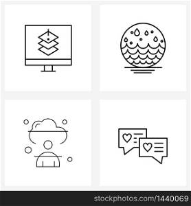 UI Set of 4 Basic Line Icons of design, cloud, seo, weather, computing Vector Illustration