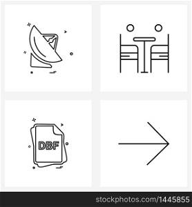 UI Set of 4 Basic Line Icons of dish, file type, connections, furniture, files Vector Illustration