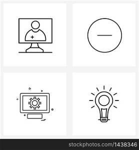 UI Set of 4 Basic Line Icons of display, computer, screen, circle, bulb Vector Illustration