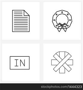 UI Set of 4 Basic Line Icons of document, login, format, flowers, healthcare Vector Illustration