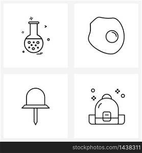UI Set of 4 Basic Line Icons of education; medical; science; food; bag Vector Illustration