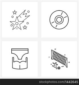 UI Set of 4 Basic Line Icons of falling, dress, cd, media, sports Vector Illustration