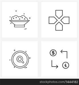 UI Set of 4 Basic Line Icons of food, ui, meal, pad, search Vector Illustration