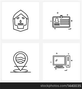 UI Set of 4 Basic Line Icons of ghost, placeholder, card, id card, swim Vector Illustration