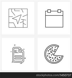 UI Set of 4 Basic Line Icons of gps, document, pointer, month, text file Vector Illustration