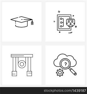 UI Set of 4 Basic Line Icons of graduation cap, china, cyber security, share, Chinese new year Vector Illustration