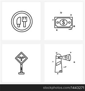 UI Set of 4 Basic Line Icons of holiday, two way sign board, vacation, study, traffic sign Vector Illustration