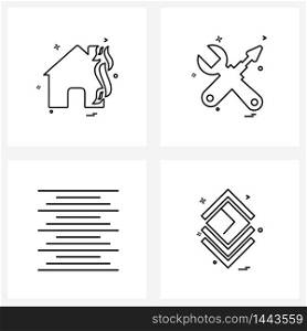 UI Set of 4 Basic Line Icons of home, center, house, wrench, text Vector Illustration
