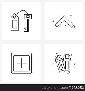 UI Set of 4 Basic Line Icons of key; add; tag; pointer; increase Vector Illustration