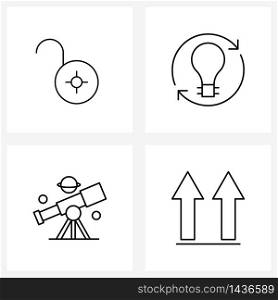 UI Set of 4 Basic Line Icons of key; asteroids; unlock; ideas; arrow Vector Illustration