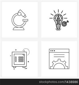 UI Set of 4 Basic Line Icons of lab equipment, lock, research, setting, safe Vector Illustration