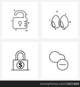 UI Set of 4 Basic Line Icons of locked, dollar, protection, meal, security Vector Illustration